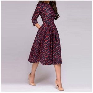 Midi navy blue floral dress